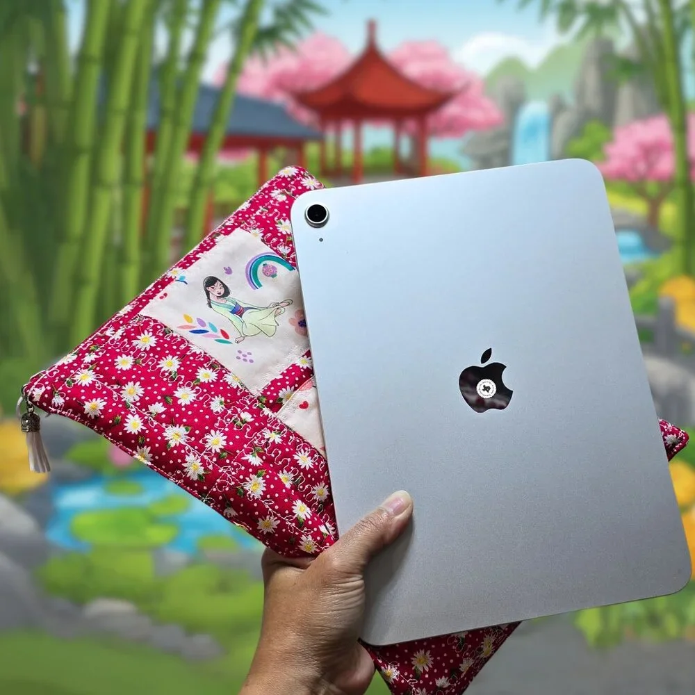 Handmade One-in-a-kind Quilted Mulan Zipper Sleeve for iPad ebook journal